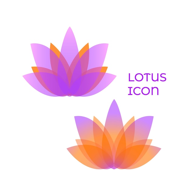 Gradiënt overlappende bloemblaadjes lotus logo Vector bloem label voor wellness-industrie spa centrum schoonheidssalon Floral geïsoleerd symbool op wit