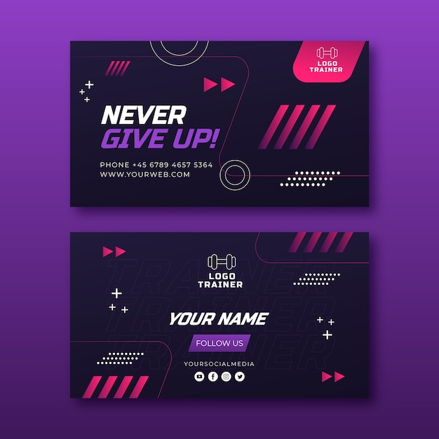 Vector gradient personal trainer horizontal business card