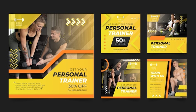 Vector gradient personal trainer instagram posts