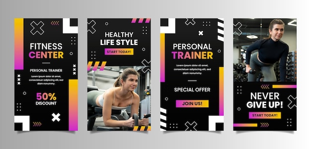 Vettore storie di instagram di personal trainer sfumate