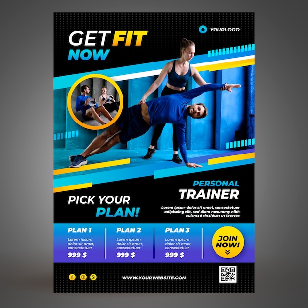 Vettore modello di poster gradiente di personal trainer