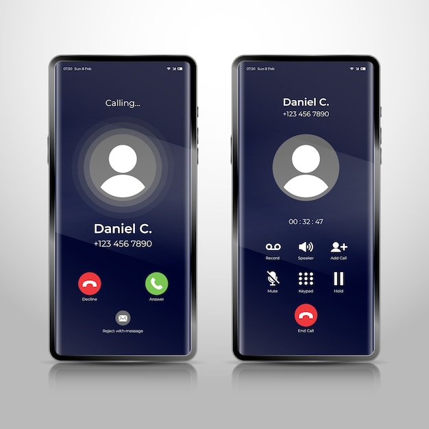 Vector gradient phone call screen interface illustration