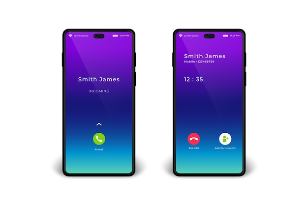 Vector gradient phone call screen interface illustration