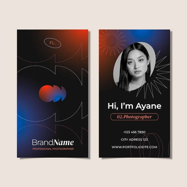 gradient photographer vertical business card