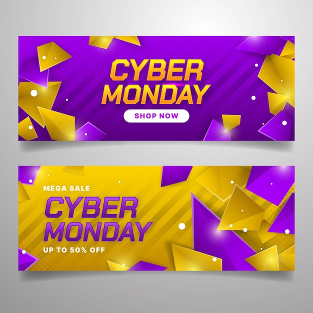 Gradiënt poly cyber maandag horizontale banners set