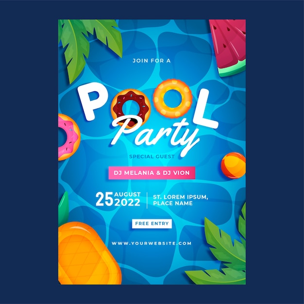 Vettore modello di poster per feste in piscina sfumato