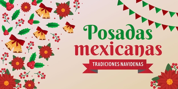 Gradient posadas mexicanas horizontal banner illustration