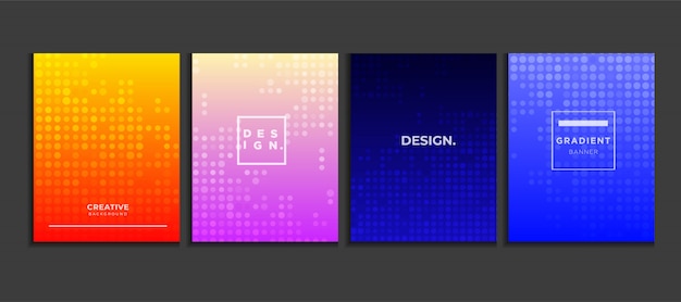 Vector gradient poster background set with halftone, modern banner concept vector.