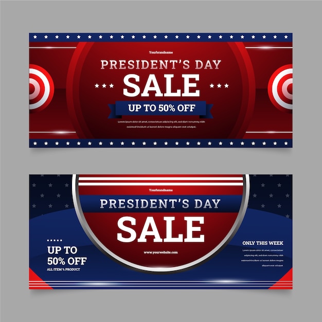 Gradient presidents day sale horizontal banners set