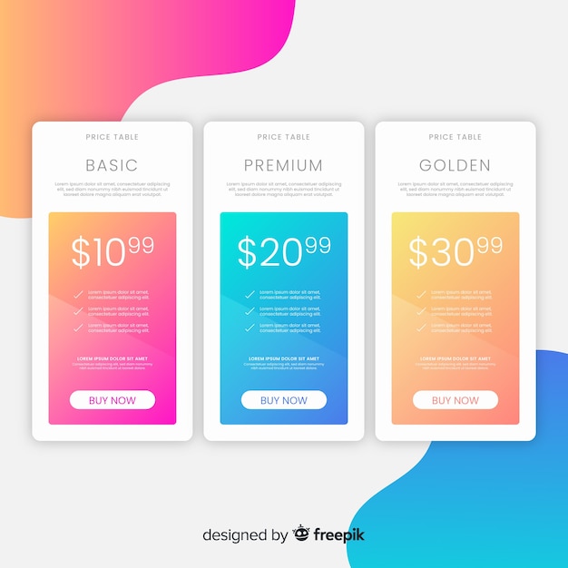 Vector gradient price list collection