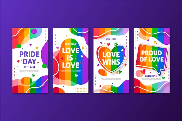 Vector gradient pride day instagram stories collection