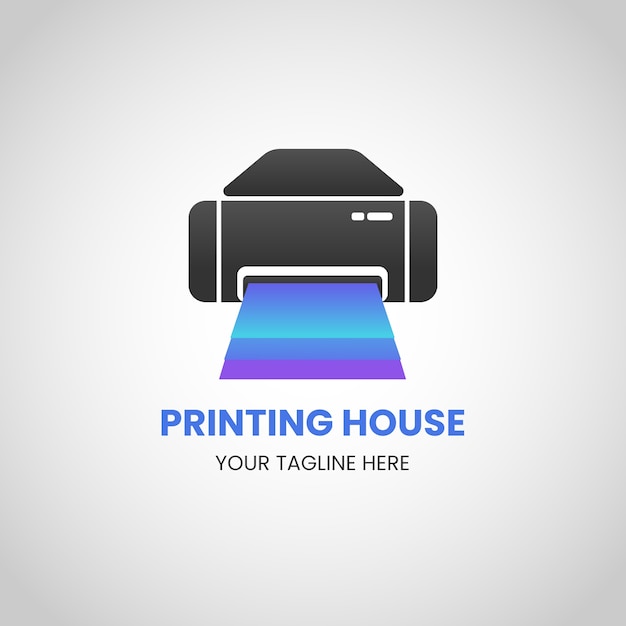 Modello di progettazione del logo della casa di stampa a gradiente