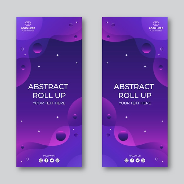 Gradient purple abstract roll up banner with background design template