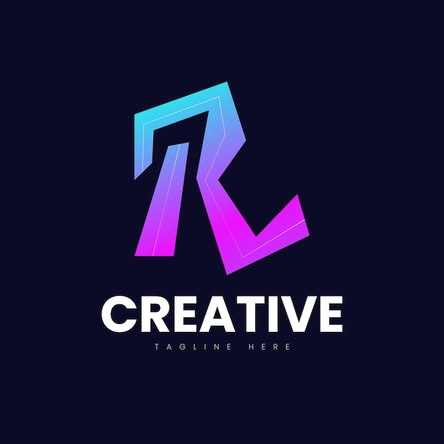 Progettazione del logo della società con la lettera r in gradiente