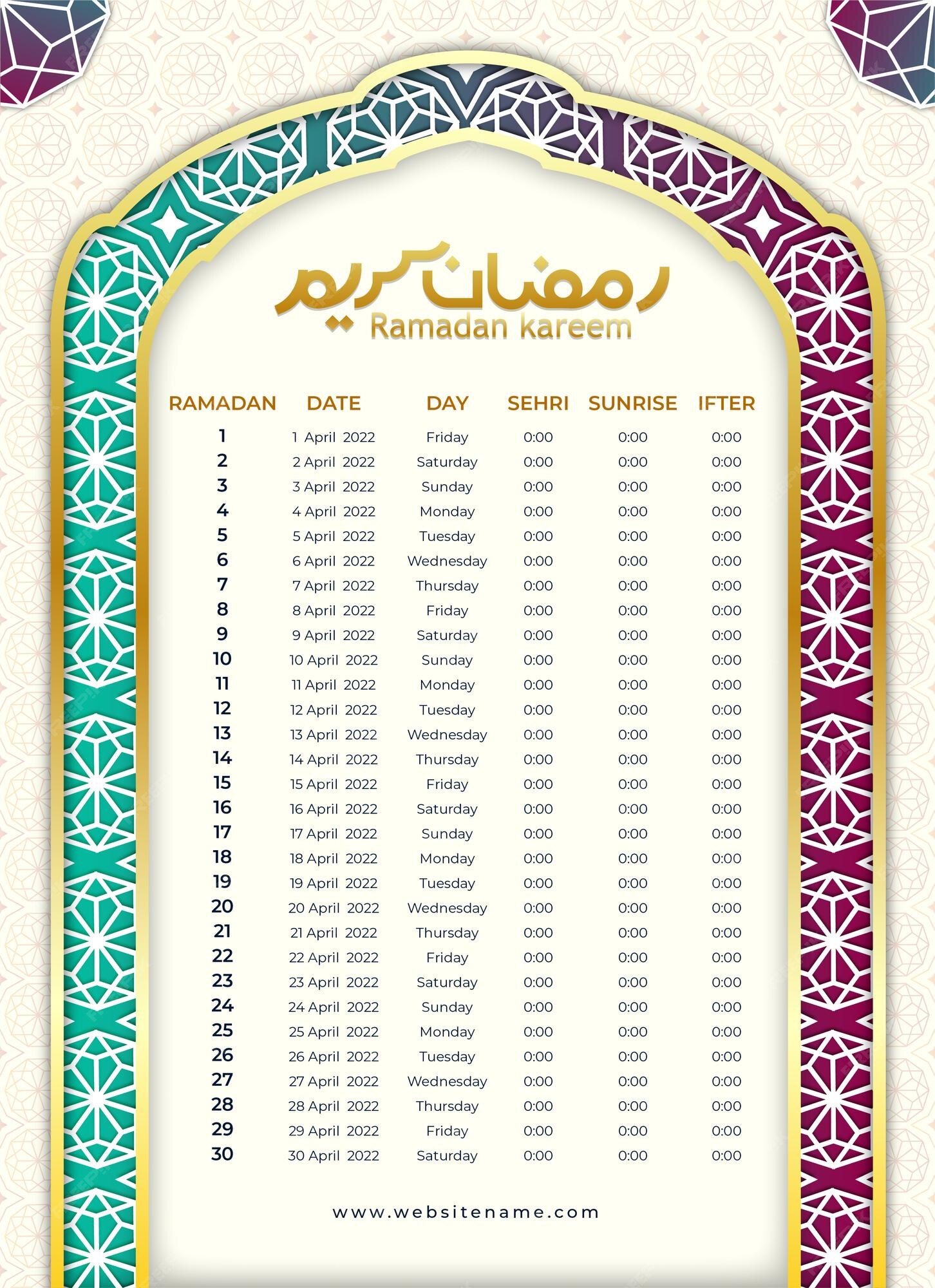 Premium Vector Gradient Ramadan Calendar template