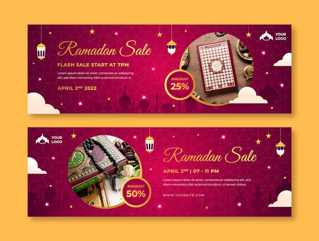 Vettore set di banner orizzontali ramadan sfumati