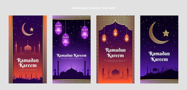 Vettore collezione di storie di instagram ramadan sfumate