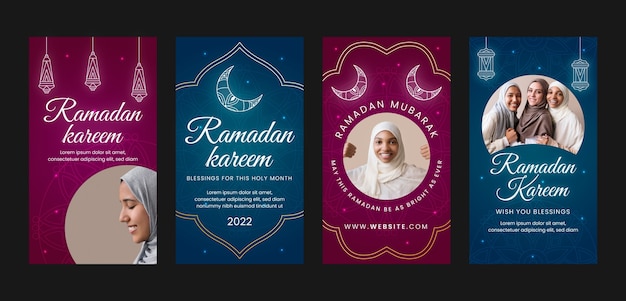 Vettore collezione di storie di instagram ramadan sfumate