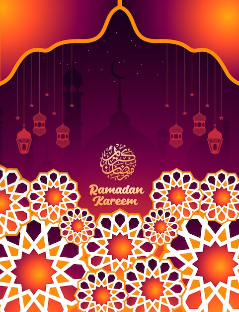 Gradiënt Ramadan Kareem Islamitische Groet Achtergrond met Kalligrafie en Moskee Lantaarn Mandala