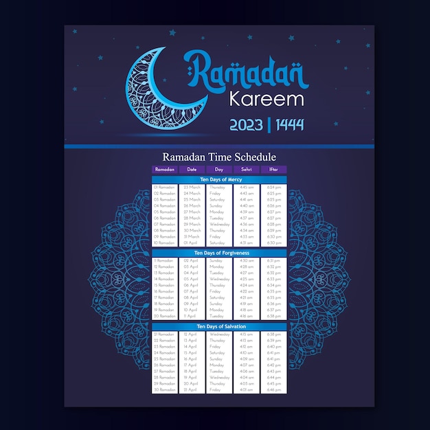 Vettore progettazione del modello di calendario del programma del ramadan sfumato