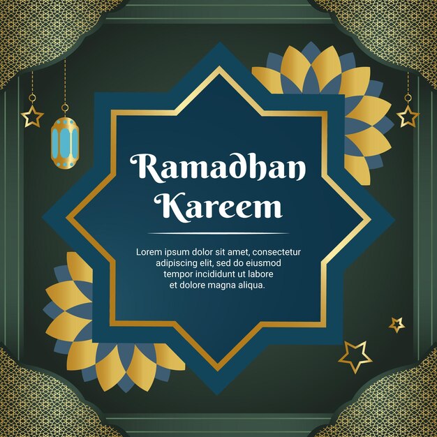Vector gradient ramadan vector design with gold ornament
