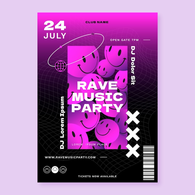 Gradient rave party poster design