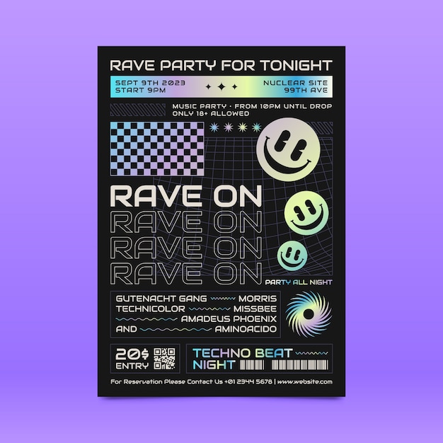 Vector gradient rave party poster template