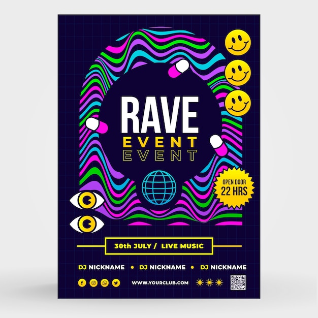 Vector gradient rave party poster template