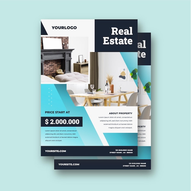 Vector gradient real estate poster with photo ready to print