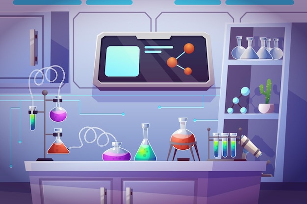 Vector gradient realistic science laboratory background interior of workplace lab analysis in test