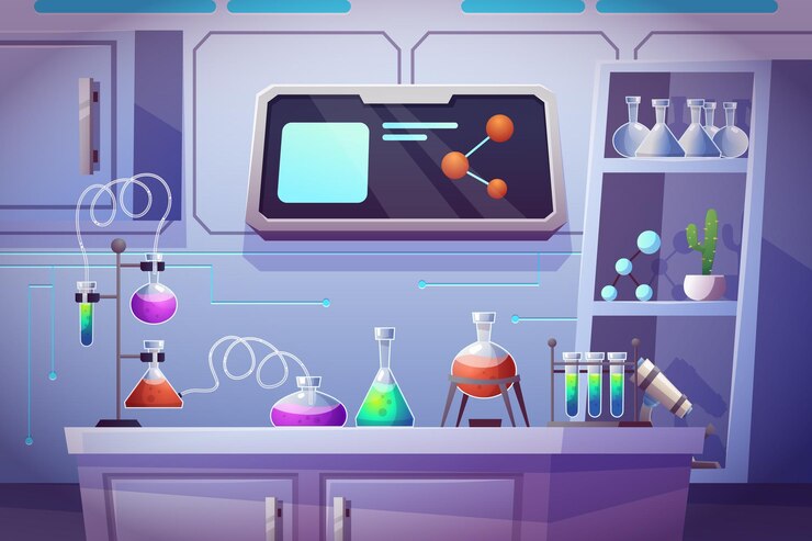 Vector gradient realistic science laboratory background interior of workplace lab analysis in test