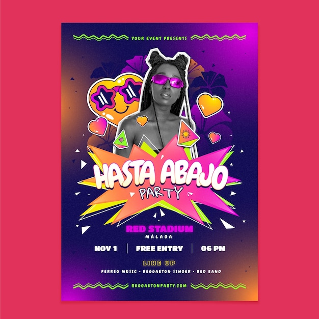 Vector gradient reggaeton party poster template