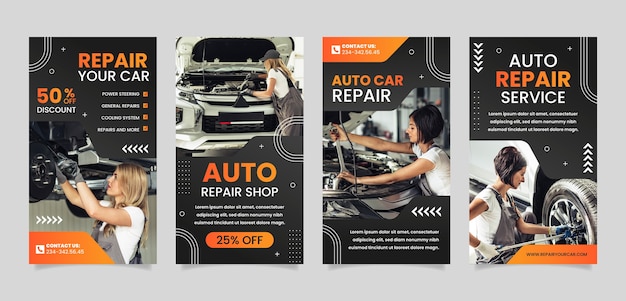 Vector gradient repair shop business instagram stories collection