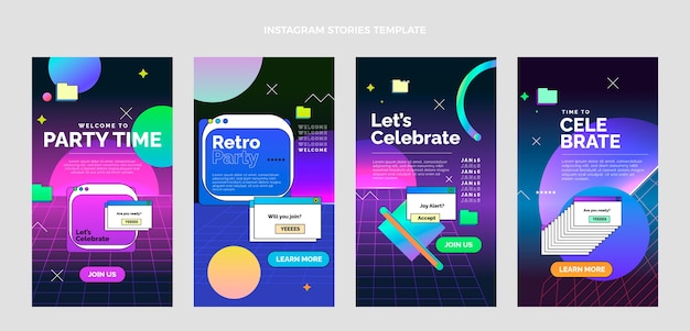 Vector gradient retro vaporwave birthday instagram stories