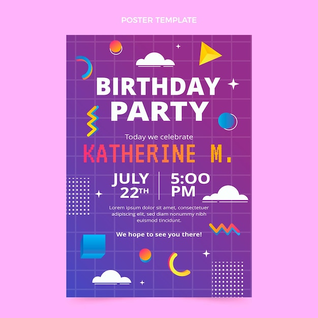 Vector gradient retro vaporwave birthday poster