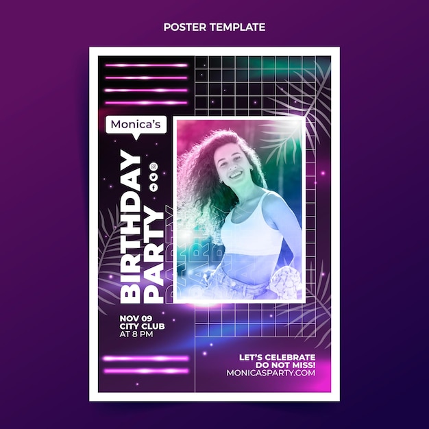 Vector gradient retro vaporwave birthday vertical poster template