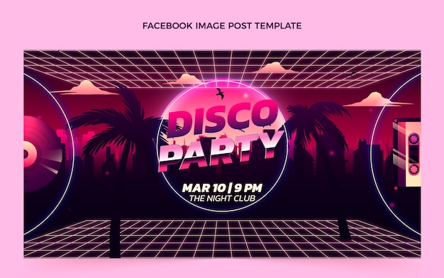 Vector gradient retro vaporwave disco party facebook post