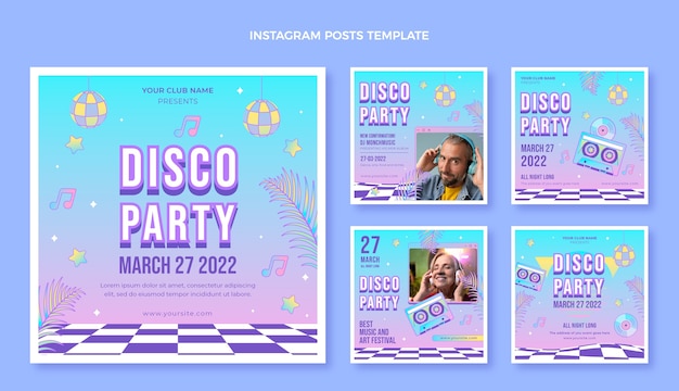 Vettore post di instagram festa in discoteca sfumato retrò vaporwave