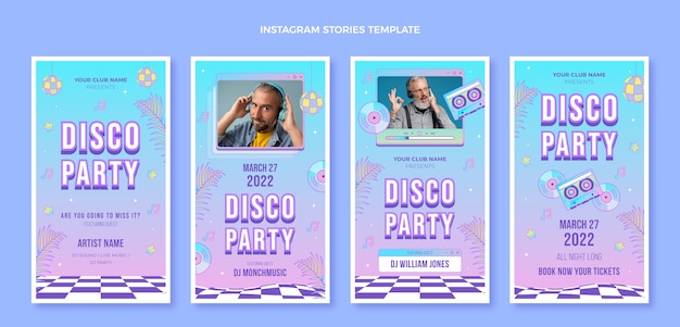 Vector gradient retro vaporwave disco party instagram stories