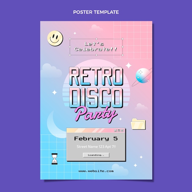 Manifesto della festa in discoteca sfumato retrò vaporwave