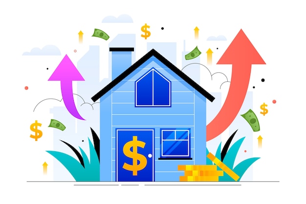 Vector gradient rising house prices illustration