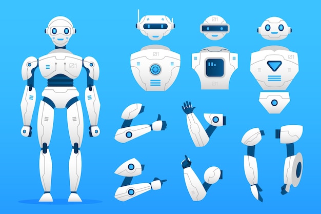 Gradient robot character constructor illustration