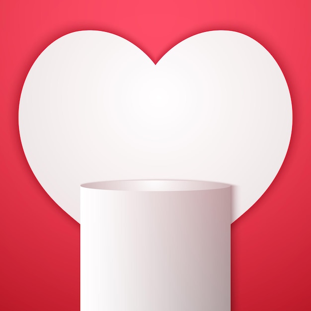 Gradient round podium or pedestal, minimal product heart shape background, template mock up for display, valentines day, geometric shape