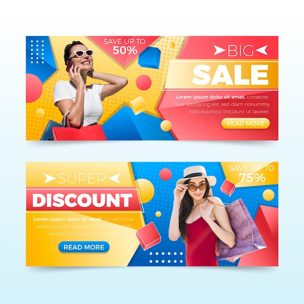 Gradient sale banners set with photo