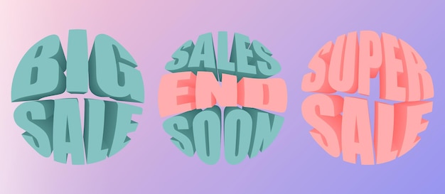 Gradient sale texts with 3d typography effect Big sale super sale sales end soon