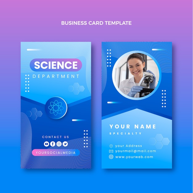 Vector gradient science vertical business card template