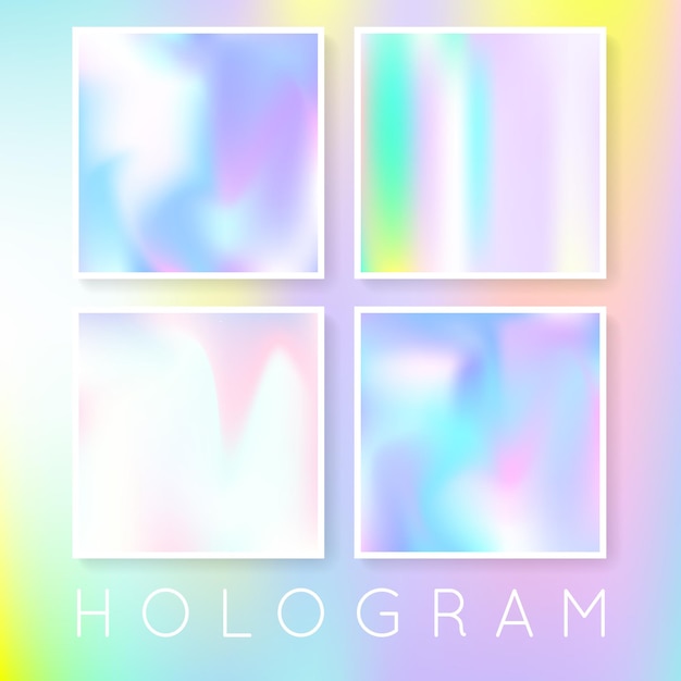 Gradient set with holographic mesh. Liquid abstract gradient set backdrops. 90s, 80s retro style. Pearlescent graphic template for banner, flyer, cover, mobile interface, web app.