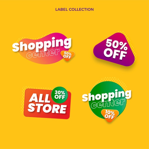 Vector gradient shopping center labels collection