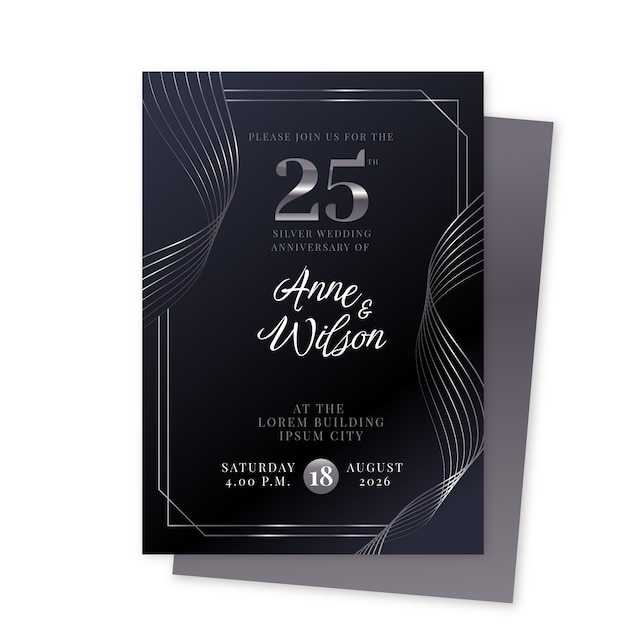 Vector gradient silver anniversary invitation