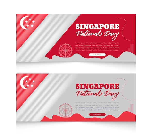 gradient singapore national day horizontal banners template set